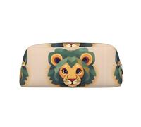 WXZYFP Cartoon lion The pencil case is made of cross-grain leather (PVC), 100% polyester lining, and full-screen printing