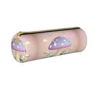 WXZYFP Cartoon mushroom Environmentally friendly cross-grain leather pencil case, lightweight and portable, suitable for daily use.