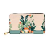 WXZYFP Cartoon small green plant Leather long wallet, double-sided printing, microfiber leather material, unisex, waterproof and durable