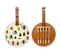 WXZYFP Cartoon small insects Brown Single-sided printed PU leather golf tee storage bag, 5-tack design with a 20cm belt clip.