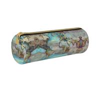 WXZYFP Cartoon world map Environmentally friendly cross-grain leather pencil case, lightweight and portable, suitable for daily use.