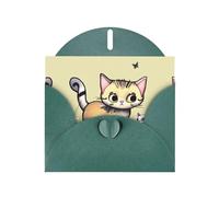 WXZYFP Cat and Butterfly Dark Green Pearlescent paper greeting cards, shining on both sides, suitable for holiday greetings.