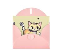 WXZYFP Cat and Butterfly Pink Pearlescent paper greeting cards, shining on both sides, suitable for holiday greetings.