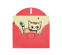 WXZYFP Cat and Butterfly Red Pearlescent paper greeting cards, shining on both sides, suitable for holiday greetings.