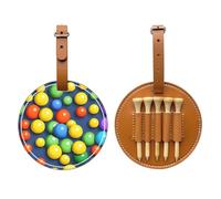 WXZYFP Colorful balls Brown Single-sided printed PU leather golf tee storage bag, 5-tack design with a 20cm belt clip.