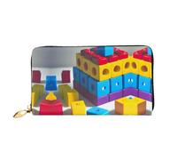 WXZYFP Colorful Building Blocks Leather long wallet, double-sided printing, microfiber leather material, unisex, waterproof and durable, Black, One Size