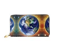 WXZYFP Cosmic Earth Leather long wallet, double-sided printing, microfiber leather material, unisex, waterproof and durable