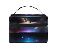 WXZYFP Cosmic Saturn Travel cosmetic bag, essential for outdoor travel enthusiasts, has a simple internal structure., Black, One Size