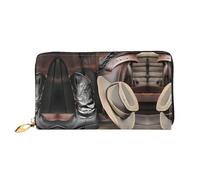 WXZYFP Cowboy Black Hat Western Boots Leather long wallet, double-sided printing, microfiber leather material, unisex, waterproof and durable