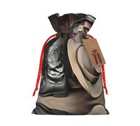 WXZYFP Cowboy Black Hat Western Boots Linen drawstring gift bag, Christmas, birthday, party gift packaging, easy to wash