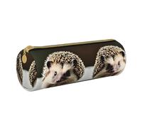 WXZYFP Cute hedgehog Environmentally friendly cross-grain leather pencil case, lightweight and portable, suitable for daily use.