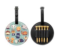 WXZYFP Cute little animals Black Single-sided printed PU leather golf tee storage bag, 5-tack design with a 20cm belt clip.