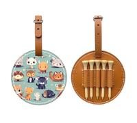 WXZYFP Cute little animals Brown Single-sided printed PU leather golf tee storage bag, 5-tack design with a 20cm belt clip.