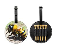 WXZYFP Cute little bee Black Single-sided printed PU leather golf tee storage bag, 5-tack design with a 20cm belt clip.