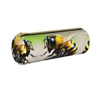 WXZYFP Cute little bee Environmentally friendly cross-grain leather pencil case, lightweight and portable, suitable for daily use.
