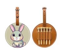 WXZYFP Cute little bunny Brown Single-sided printed PU leather golf tee storage bag, 5-tack design with a 20cm belt clip.