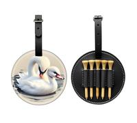 WXZYFP Cute little swan Black Single-sided printed PU leather golf tee storage bag, 5-tack design with a 20cm belt clip.