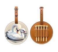 WXZYFP Cute little swan Brown Single-sided printed PU leather golf tee storage bag, 5-tack design with a 20cm belt clip.
