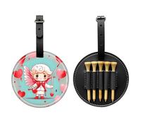 WXZYFP Cute loving boy Black Single-sided printed PU leather golf tee storage bag, 5-tack design with a 20cm belt clip.