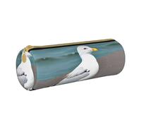 WXZYFP Cute seagull Environmentally friendly cross-grain leather pencil case, lightweight and portable, suitable for daily use.