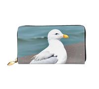 WXZYFP Cute seagull Leather long wallet, double-sided printing, microfiber leather material, unisex, waterproof and durable