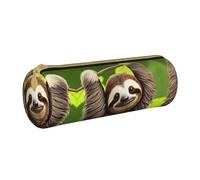 WXZYFP Cute Sloth Environmentally friendly cross-grain leather pencil case, lightweight and portable, suitable for daily use.