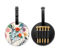 WXZYFP Cute white tiger Black Single-sided printed PU leather golf tee storage bag, 5-tack design with a 20cm belt clip.