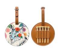 WXZYFP Cute white tiger Brown Single-sided printed PU leather golf tee storage bag, 5-tack design with a 20cm belt clip.