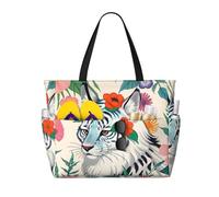WXZYFP Cute white tiger It is a large-capacity beach travel bag made of 100% polyester and has 7 pockets that can hold a lot of items.