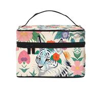 WXZYFP Cute white tiger Multifunctional portable cosmetic bag with internal and external layered design, easy to organize various supplies.