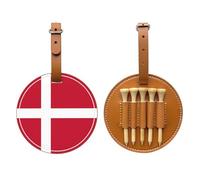 WXZYFP Danish flag Brown Single-sided printed PU leather golf tee storage bag, 5-tack design with a 20cm belt clip.