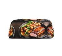 WXZYFP Delicious grilled meat The pencil case is made of cross-grain leather (PVC), 100% polyester lining, and full-screen printing