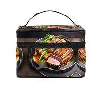 WXZYFP Delicious grilled meat Travel cosmetic bag, essential for outdoor travel enthusiasts, has a simple internal structure., Black, One Size