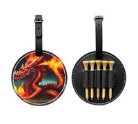 WXZYFP Dragon King in Fire Black Single-sided printed PU leather golf tee storage bag, 5-tack design with a 20cm belt clip.