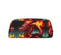 WXZYFP Dragon King in Fire The pencil case is made of cross-grain leather (PVC), 100% polyester lining, and full-screen printing