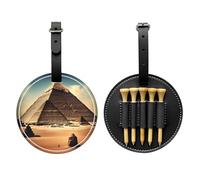 WXZYFP Dreaming of the Pyramids of Khufu Black Single-sided printed PU leather golf tee storage bag, 5-tack design with a 20cm belt clip.