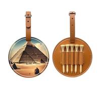 WXZYFP Dreaming of the Pyramids of Khufu Brown Single-sided printed PU leather golf tee storage bag, 5-tack design with a 20cm belt clip.