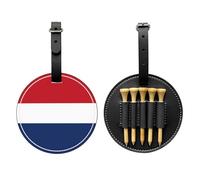 WXZYFP Dutch flag Black Single-sided printed PU leather golf tee storage bag, 5-tack design with a 20cm belt clip.