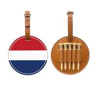 WXZYFP Dutch flag Brown Single-sided printed PU leather golf tee storage bag, 5-tack design with a 20cm belt clip.