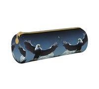 WXZYFP Eagle under the stars Environmentally friendly cross-grain leather pencil case, lightweight and portable, suitable for daily use.