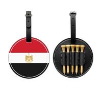 WXZYFP Egyptian flag Black Single-sided printed PU leather golf tee storage bag, 5-tack design with a 20cm belt clip.