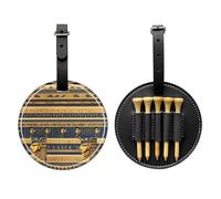 WXZYFP Egyptian Pharaonic Frescoes Black Single-sided printed PU leather golf tee storage bag, 5-tack design with a 20cm belt clip.