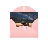 WXZYFP Elk in the meadow Pink Pearlescent paper greeting cards, shining on both sides, suitable for holiday greetings.