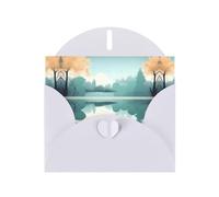 WXZYFP Fallen leaves on a tranquil lake White Pearlescent paper greeting cards, shining on both sides, suitable for holiday greetings.