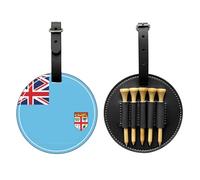 WXZYFP Fiji Flag Black Single-sided printed PU leather golf tee storage bag, 5-tack design with a 20cm belt clip.