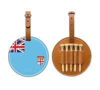 WXZYFP Fiji Flag Brown Single-sided printed PU leather golf tee storage bag, 5-tack design with a 20cm belt clip.