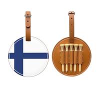 WXZYFP Finnish flag Brown Single-sided printed PU leather golf tee storage bag, 5-tack design with a 20cm belt clip.