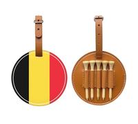 WXZYFP Flag of Belgium Brown Single-sided printed PU leather golf tee storage bag, 5-tack design with a 20cm belt clip.