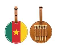 WXZYFP Flag of Cameroon Brown Single-sided printed PU leather golf tee storage bag, 5-tack design with a 20cm belt clip.