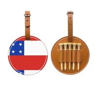 WXZYFP Flag of Chile Brown Single-sided printed PU leather golf tee storage bag, 5-tack design with a 20cm belt clip.